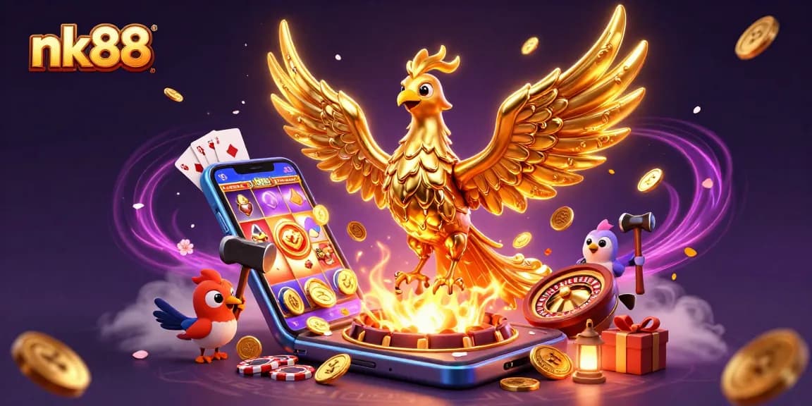 Win big with nk88 in this vibrant casino-themed epic 3D illustration of gaming excitement.