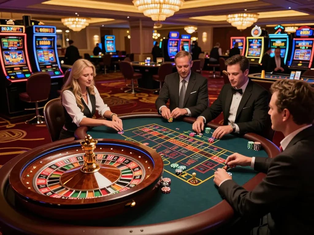 Players placing bets at the roulette table in FLY88 casino, highlighting an exciting gaming experience.