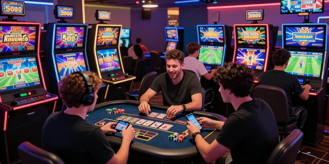Dynamic online gaming scene showcasing players enjoying slot deposit 5000 games in a vibrant atmosphere.