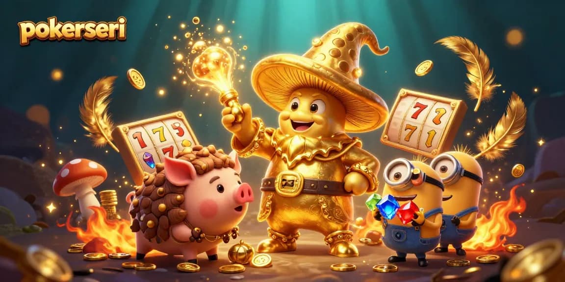 Experience exciting gameplay at pokerseri with vibrant slot elements, golden treasures, and magical characters.