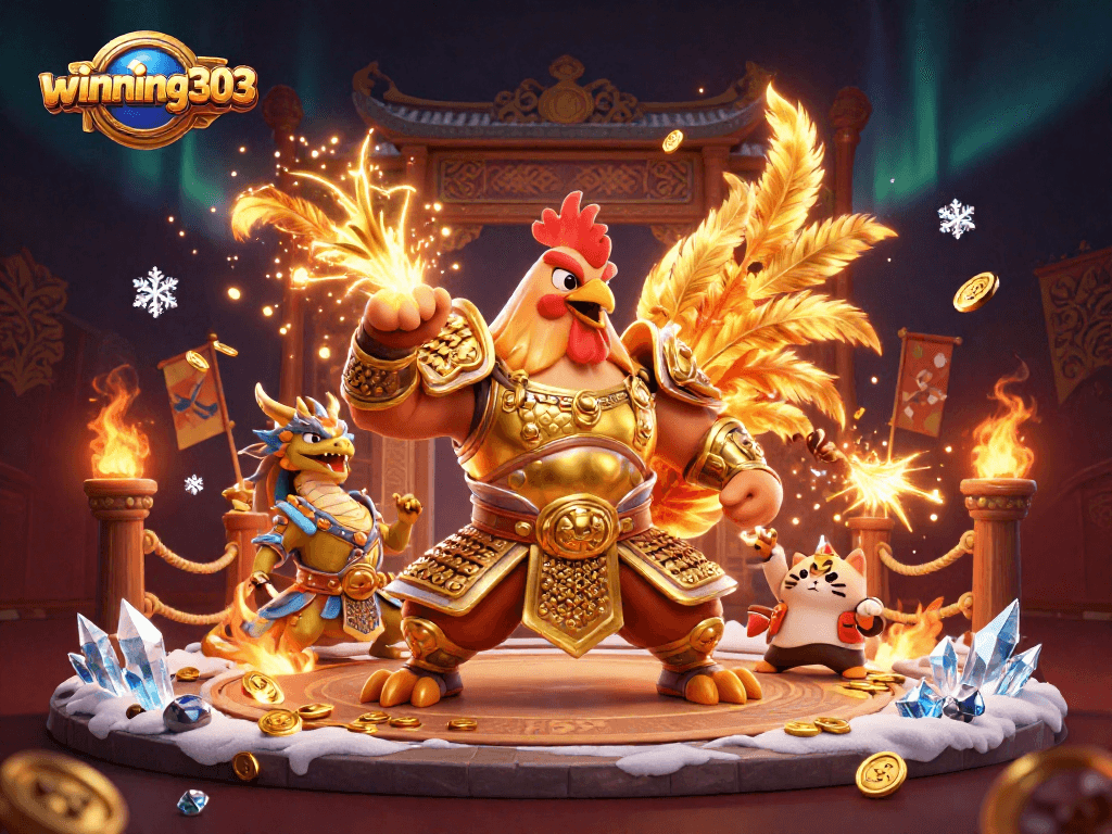 Win big with winning303 as a rooster warrior and dragon hatchling battle it out among riches!