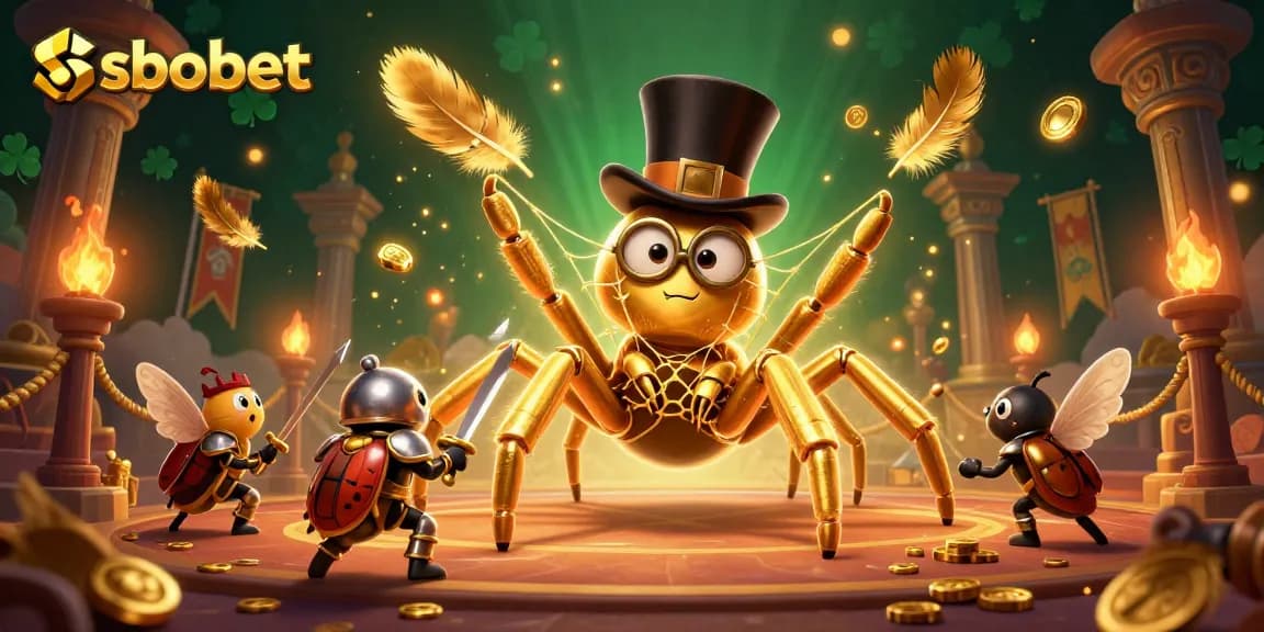 Engage in sbobet betting activities alongside a golden tarantula and a brave beetle knight.