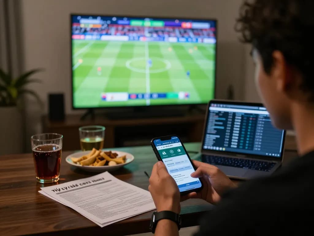 Tỷ lệ kèo nhà cái hôm nay displayed on a smartphone during an exciting sports betting session.