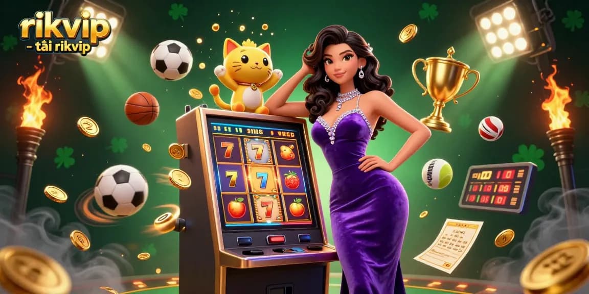 Play and win big at rikvip - tải rikvip with a stunning jackpot illustration and dynamic game elements.