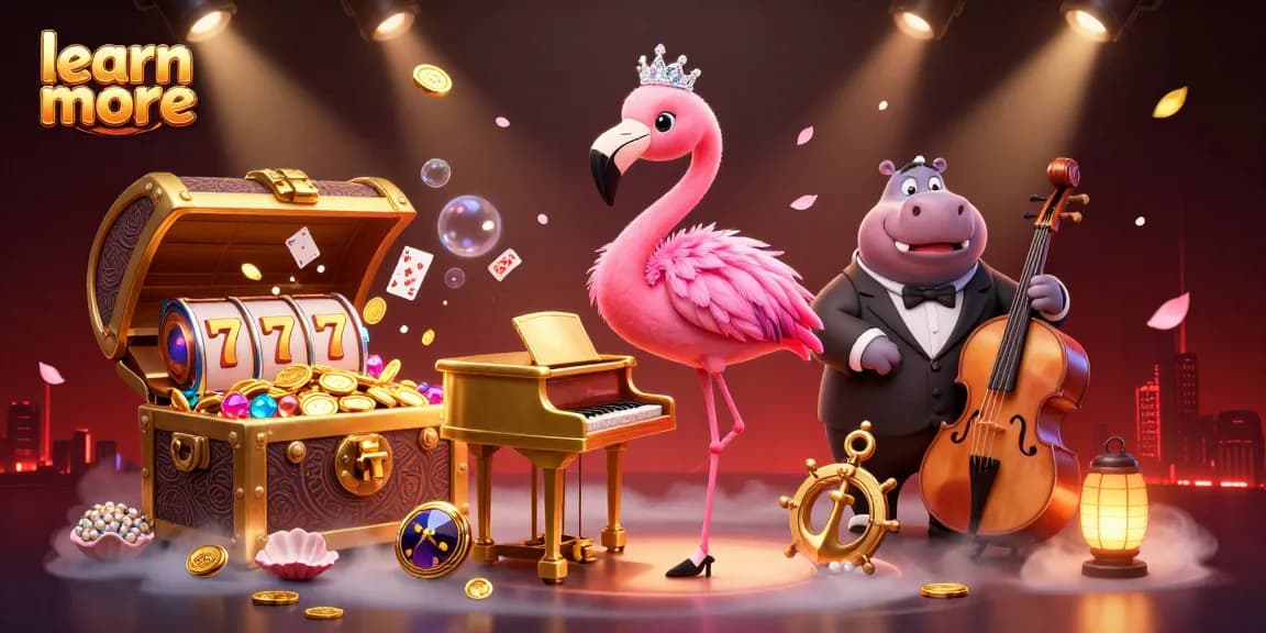 Learn more by playing exciting slot games in a vibrant casino scene filled with rich details.