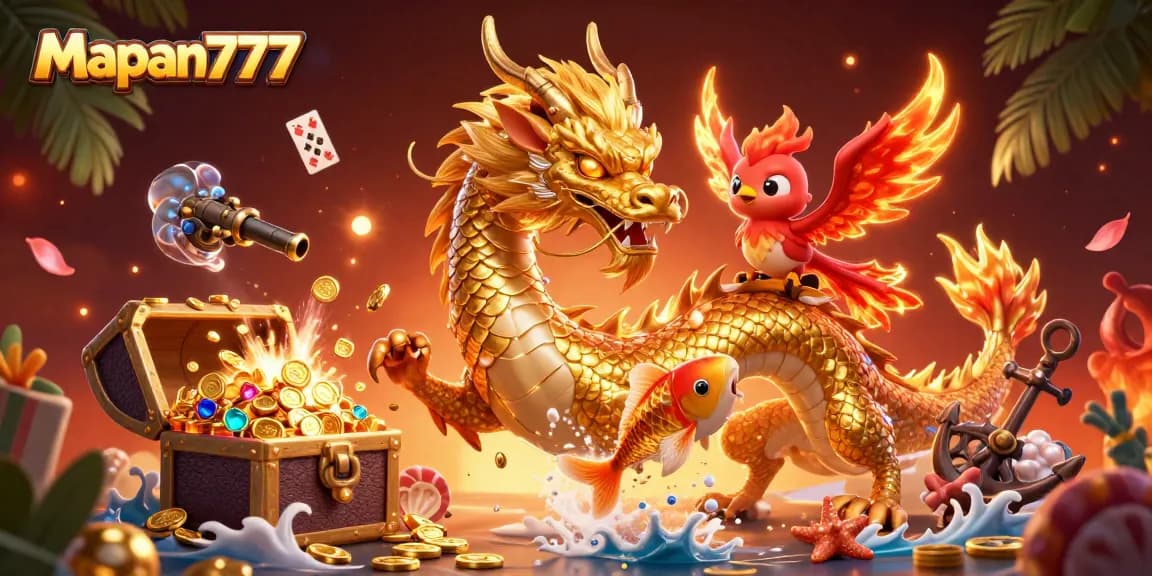 Engage with Mapan777's thrilling casino moments featuring a golden dragon and vibrant visuals.