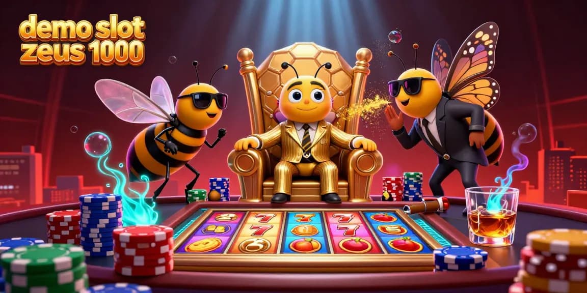 Experience the excitement of demo slot zeus 1000 in a vibrant casino scene filled with slot reels and jackpots.