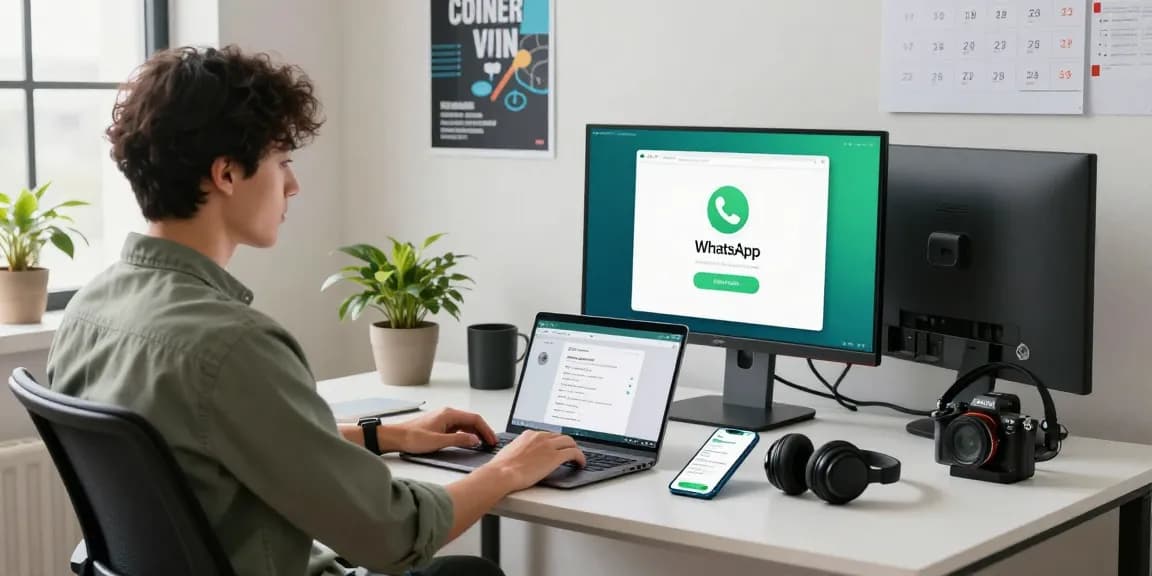 Professional workspace featuring WhatsApp電腦版 on screens, highlighting tech usability in modern work environments.