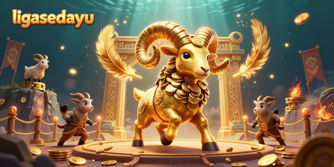 Experience the excitement of ligasedayu with the mythical golden ram charging through a vibrant casino scene.