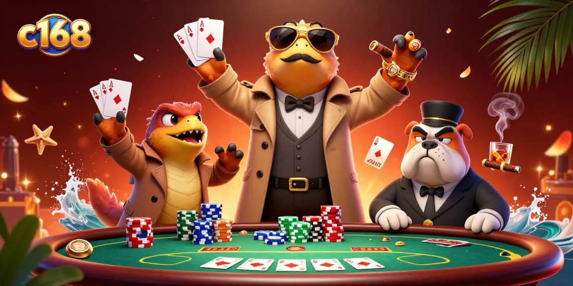 Experience thrilling poker action at c168 casino with cartoon raptors undercover as a tall player.
