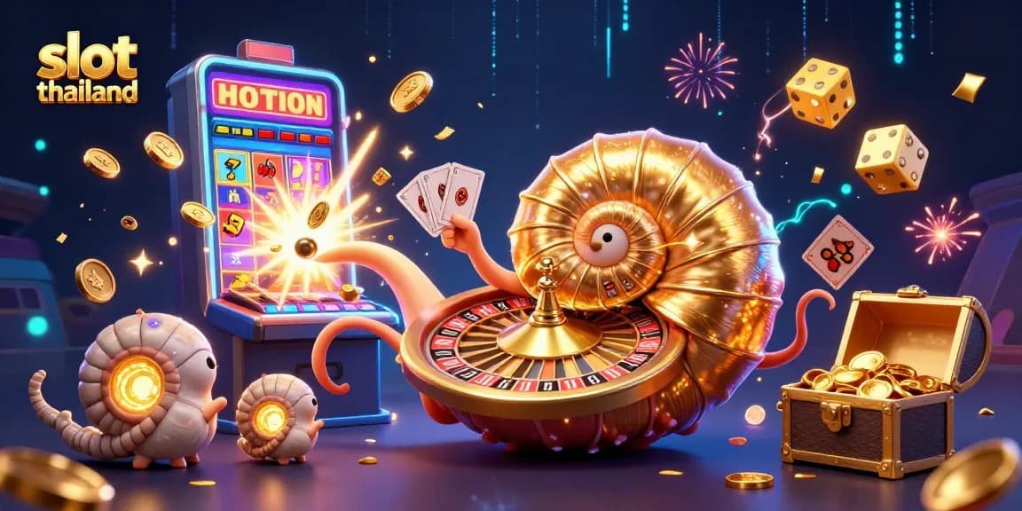 Players enjoying slot thailand games with giant nautilus and jackpot explosions in a thrilling 3D casino scene.