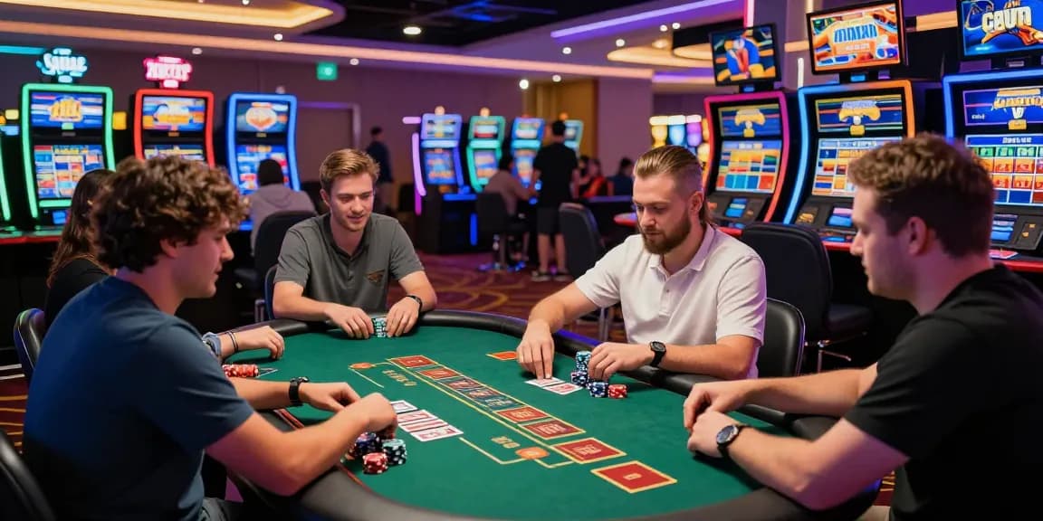 Exciting scene of players at the best credit card casinos engaging with games in a vibrant casino.
