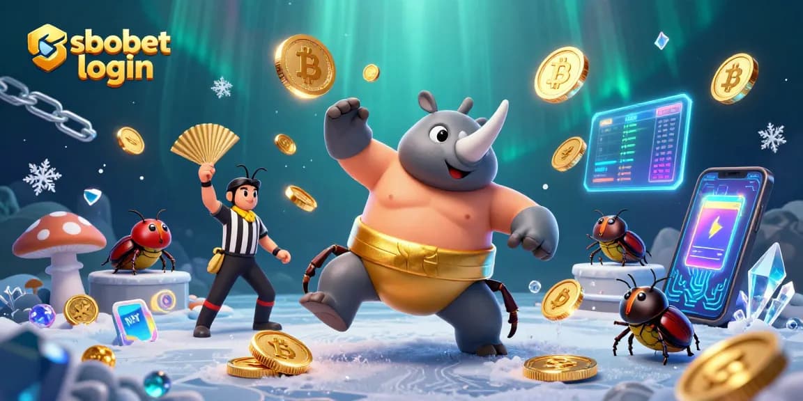Savour the excitement with sbobet login as a beetle champion stomps coins in a vibrant casino arena.
