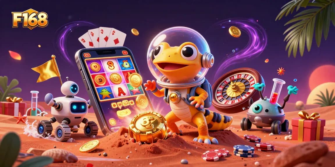 Experience the thrill of F168 as our Martian gecko uncovers hidden casino treasures on Mars.