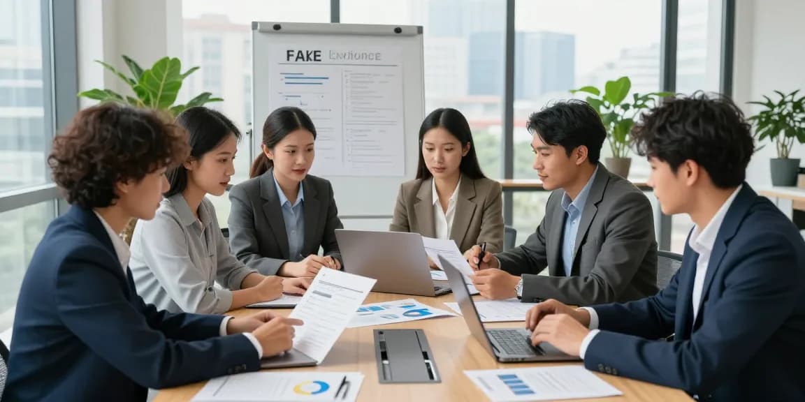 Detect fake invoice strategies discussed by a diverse team in a modern office.