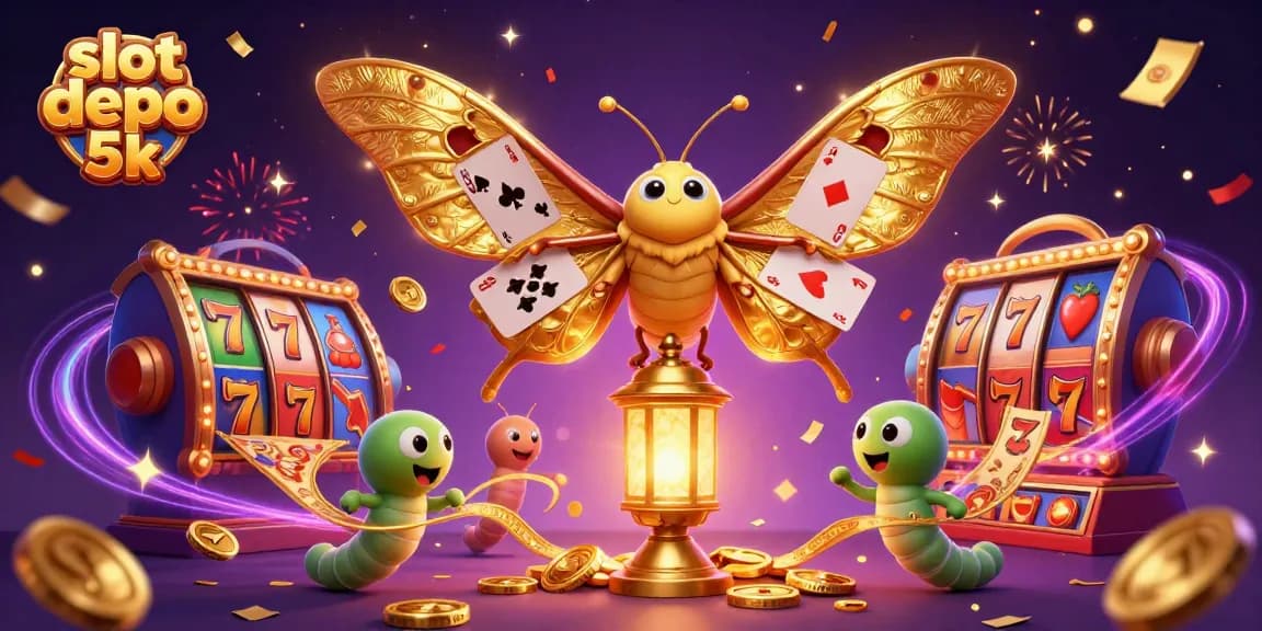 Participate in exciting gameplay at slot depo 5k with a vibrant casino scene showcasing dynamic slot reels and vibrant characters.