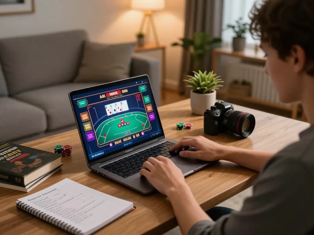 The hidden wiki link featured in a dynamic home gaming setup with a player analyzing strategies for poker.
