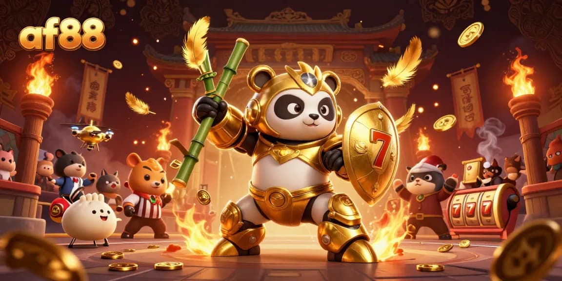 Spin and win at af88 with a golden panda in a 3D casino showdown.