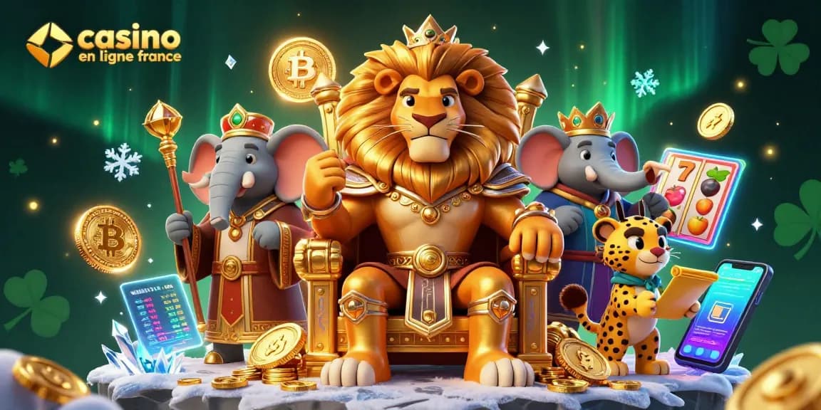 Jouez au casino en ligne France avec un roi lion, un éléphant sage et un guépard messager.