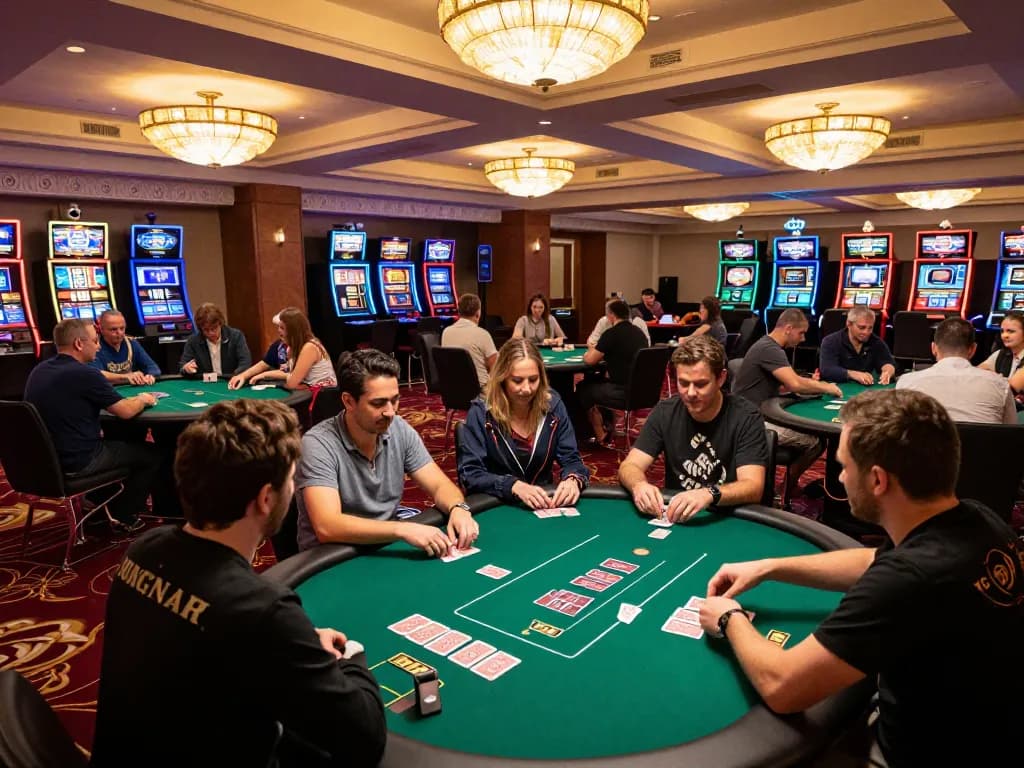 KJC players enjoying a thrilling game at a sophisticated casino with vibrant atmosphere