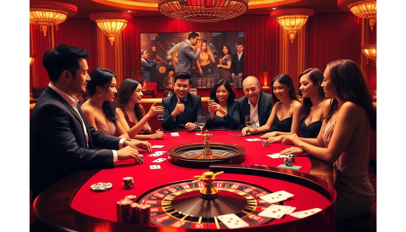 Experience Gopay88 Daftar with a vibrant casino scene featuring poker chips, cards, and a roulette wheel.