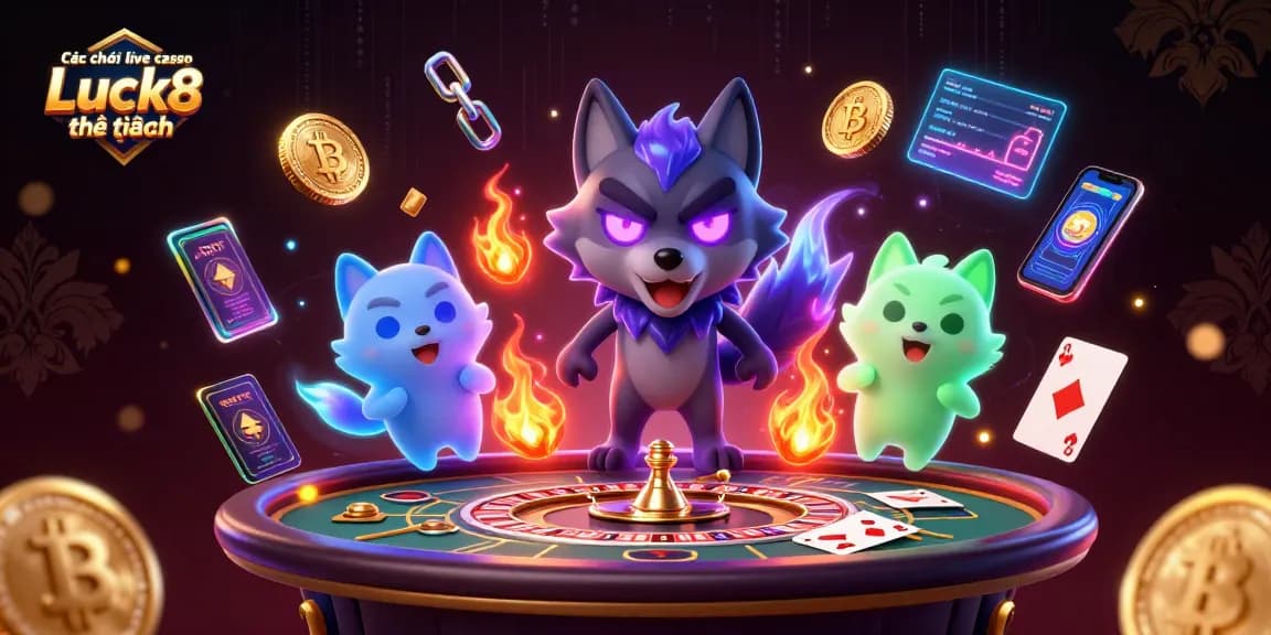 Cách chơi live casino Luck8 luôn thắng with a mystical pack of wolves guiding players through live casino strategies and winning methods.