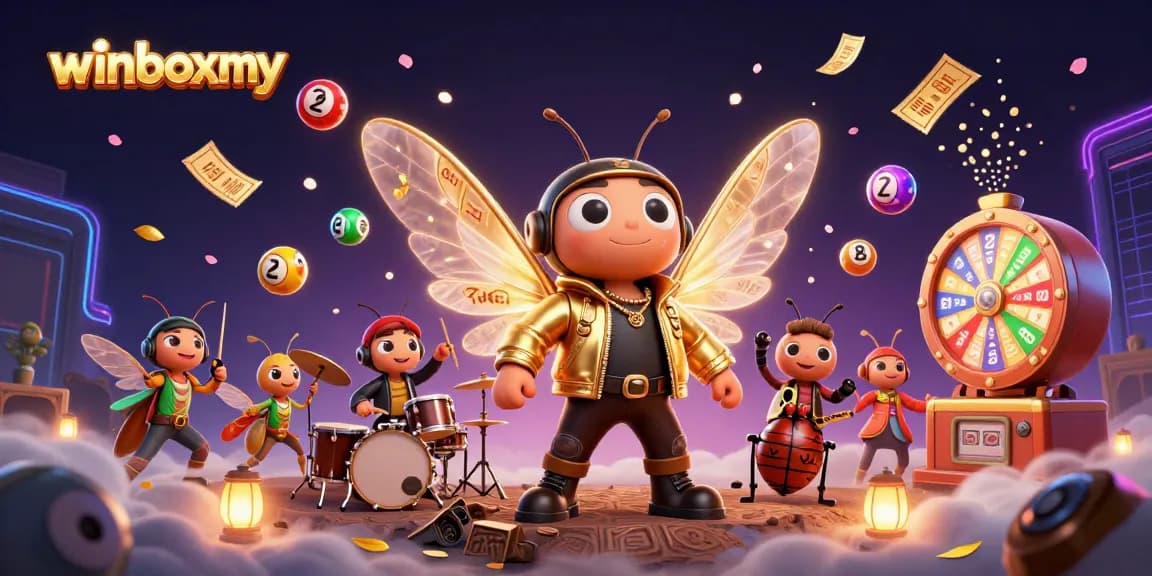 Engage with winboxmy's vibrant casino experience featuring dynamic lottery elements and animated characters.