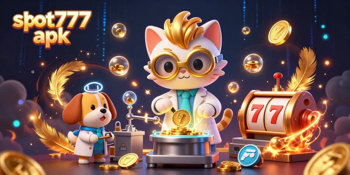 Spin to win big with slot777 apk in this vibrant 3D casino illustration featuring golden coins and dynamic elements.