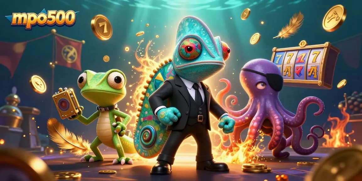MPO500 elevates slot gaming with dynamic visuals showcasing immersive casino elements and characters.