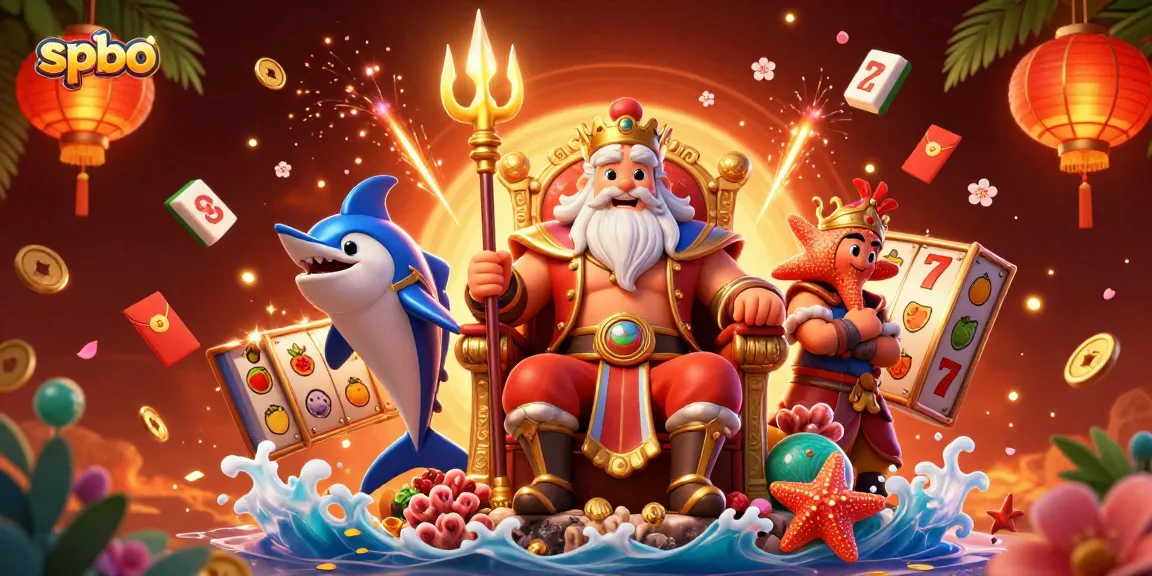 Experience thrilling gaming with spbo's vibrant 3D slots illustration featuring Neptune's mystical realm.