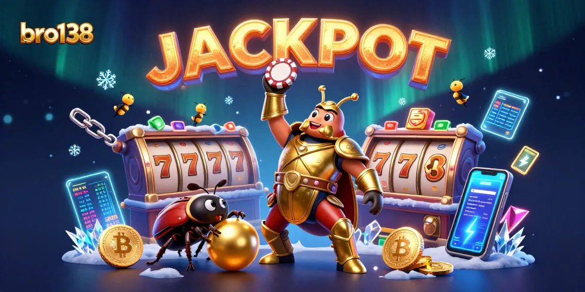 Engage with lively gameplay at bro138 as a victorious beetle lifts a poker chip in the exciting gaming atmosphere.