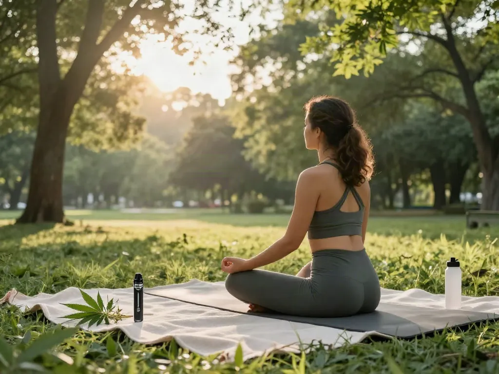 best vapes canada featured in serene outdoor meditation scene with CBD vape pen, promoting natural wellness.