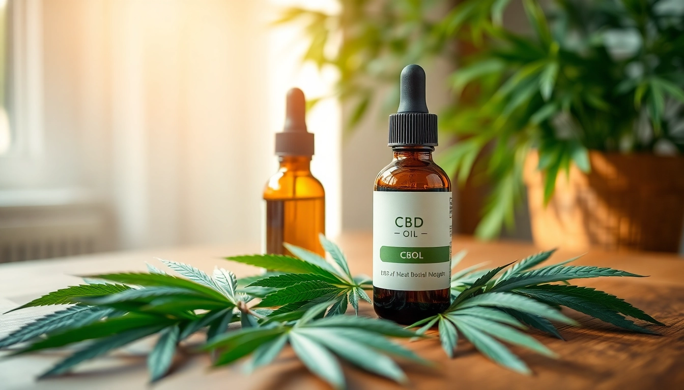Highlighting CBD Oil in a serene setting with fresh hemp leaves and natural light.