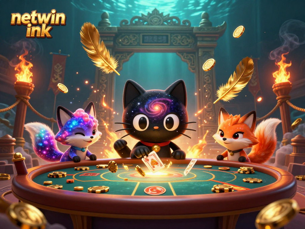 Experience the thrill of gaming with netwin ink as the black hole cat reels in casino chips.