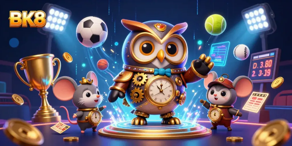 Experience the excitement of BK8 with a captivating illustration of gaming and sports elements, highlighting the vibrant casino atmosphere.