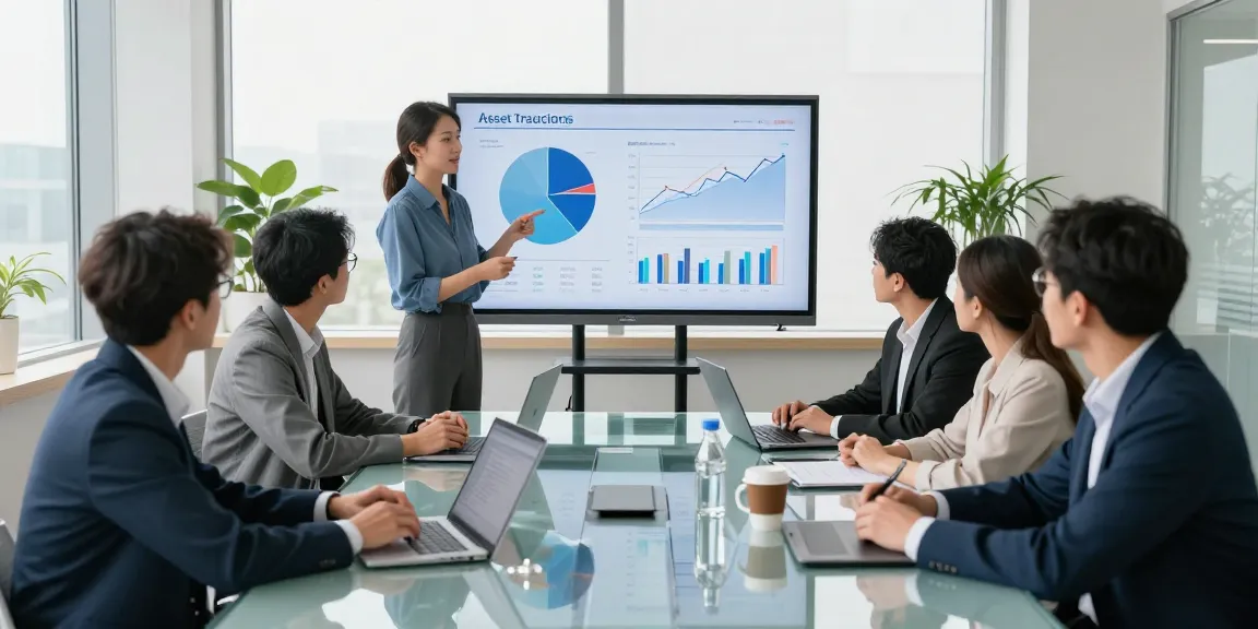 Team discussing asset tracing strategies in a modern conference room environment.