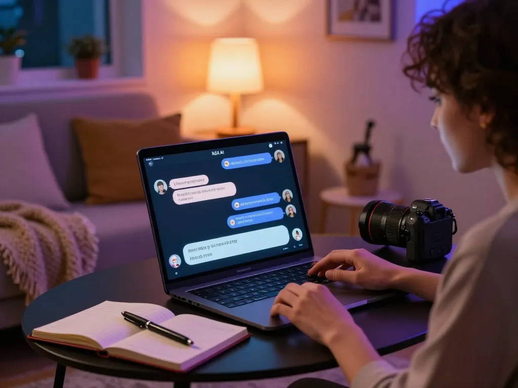 Person enjoying an NSFW AI chat on a cozy couch, showcasing an engaging digital communication atmosphere.