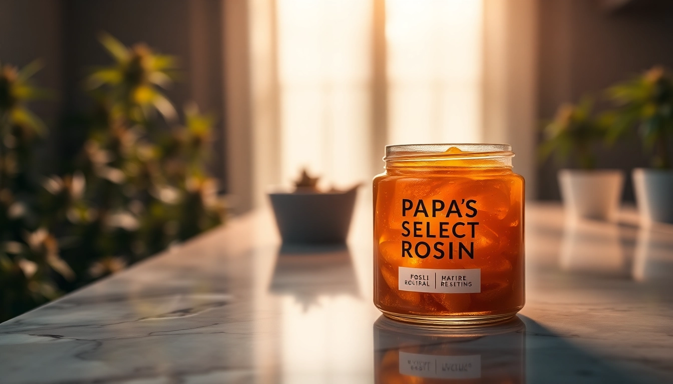 Showcase of papa's select rosin jar displaying its luxurious texture and color.