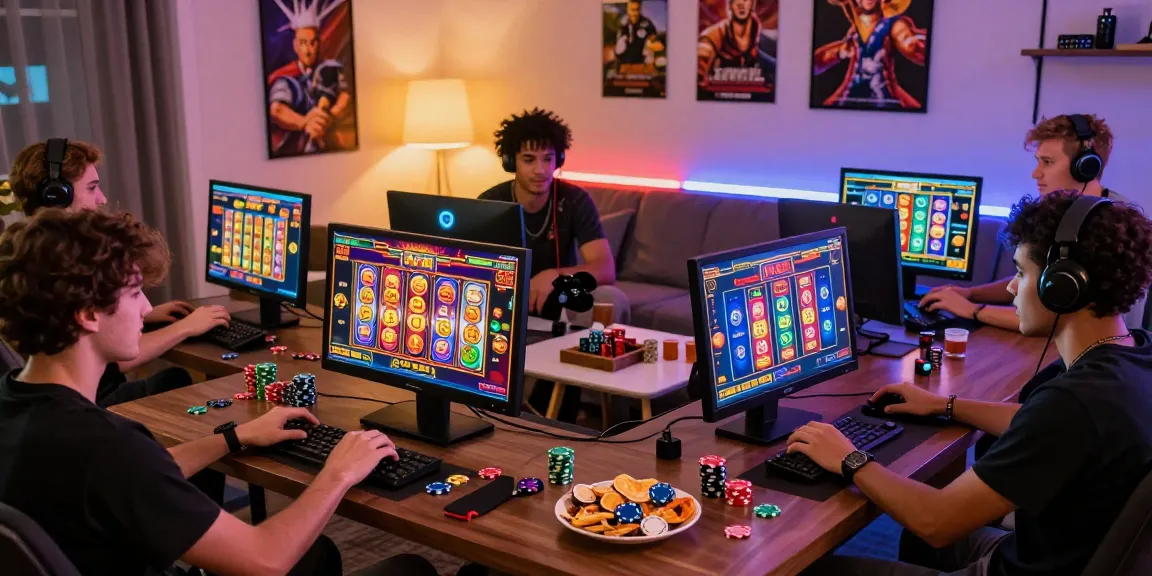 Exciting slot depo 1k gaming experience with players engaged in vibrant games at home.