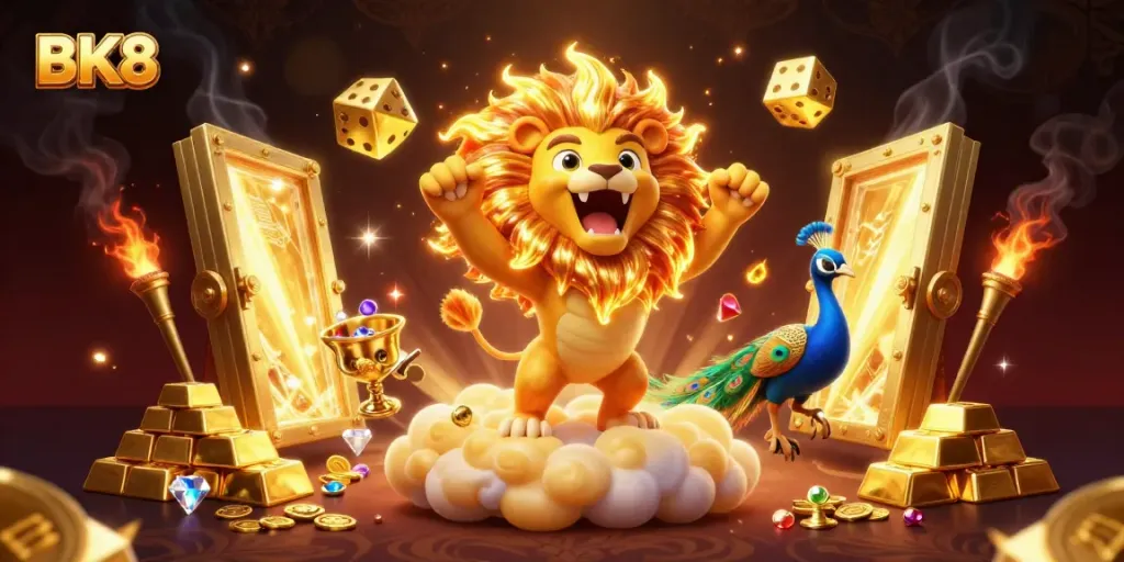 Experience winning thrills at BK8 with a golden treasure vault and exciting gaming elements.
