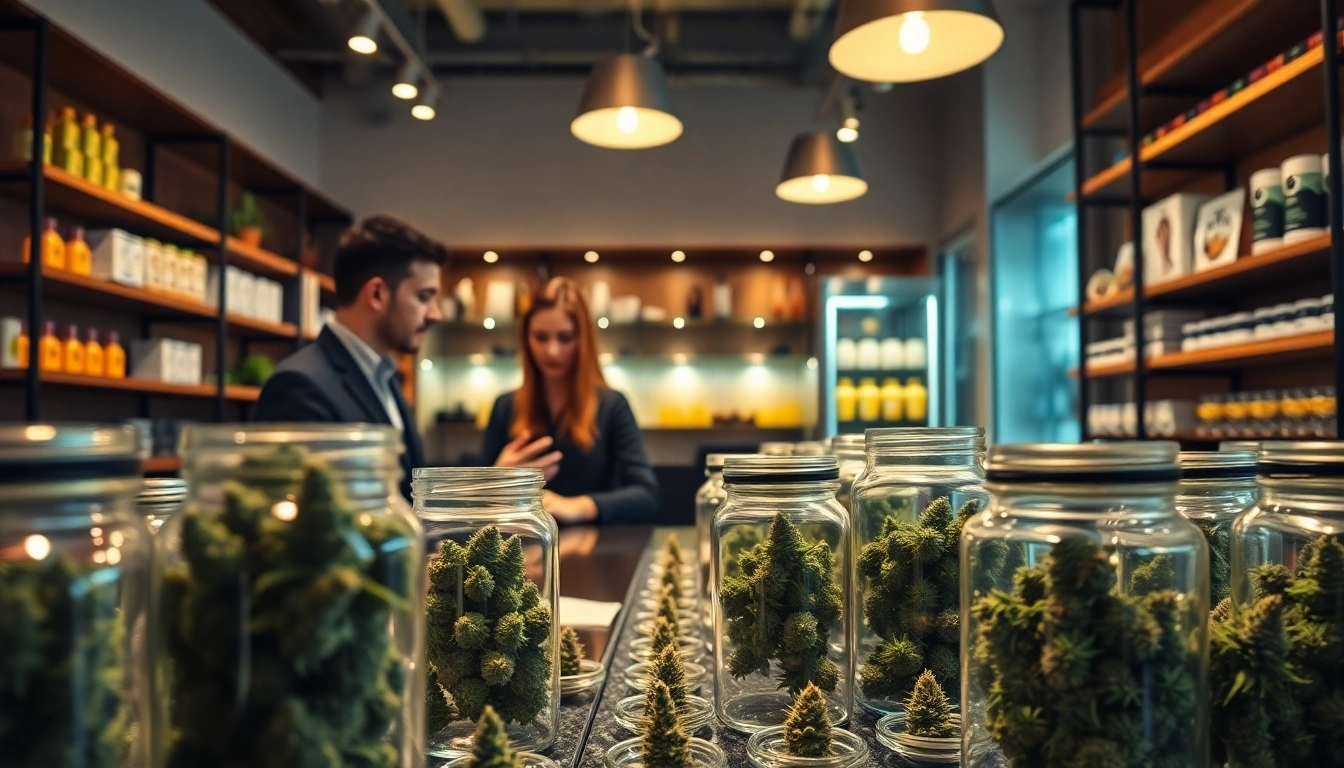 Browse quality cannabis in a modern Weed Store, showcasing vibrant products and personalized service.