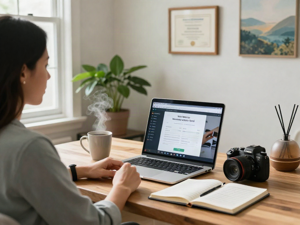 Obtaining a Medical Marijuana Card Online in a peaceful home office setting.