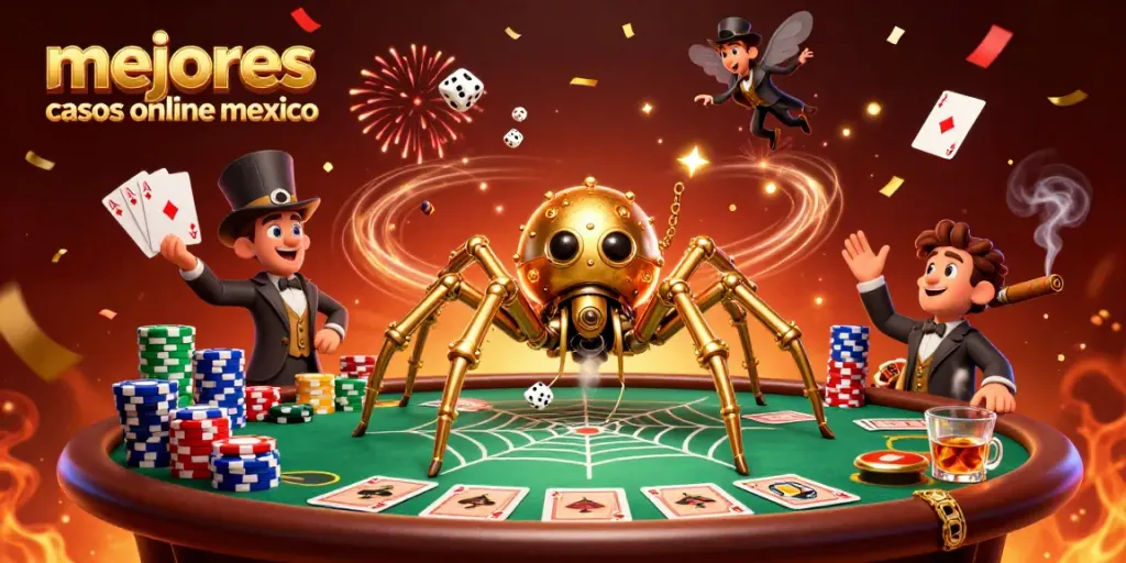 Descubre los mejores casinos online en México mientras juegas con una araña dorada y un caballero atrapado.