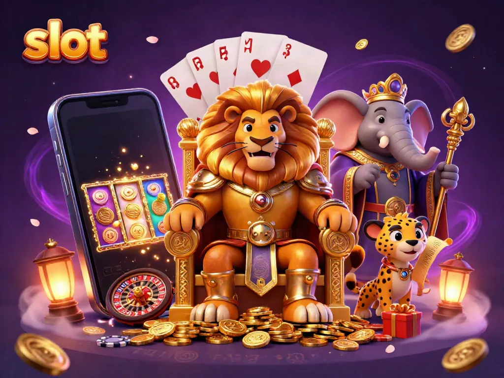 Spin the slot for amazing wins with a royal lion king and vibrant casino elements