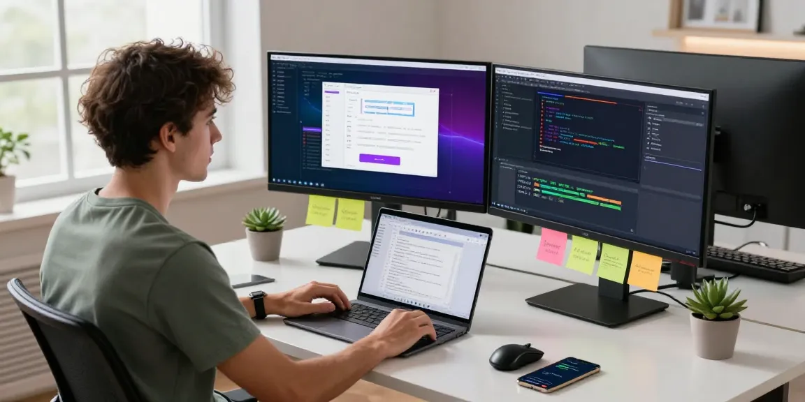 Showcase of a focused developer at the telegram官网 software workspace, highlighting vibrant coding environment and modern tech setup.
