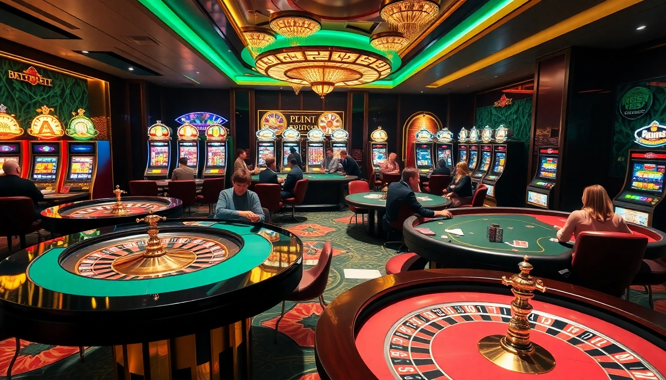 Players competing in an exciting gambling atmosphere at https://rr88.se.net/ casino with vibrant gaming tables.