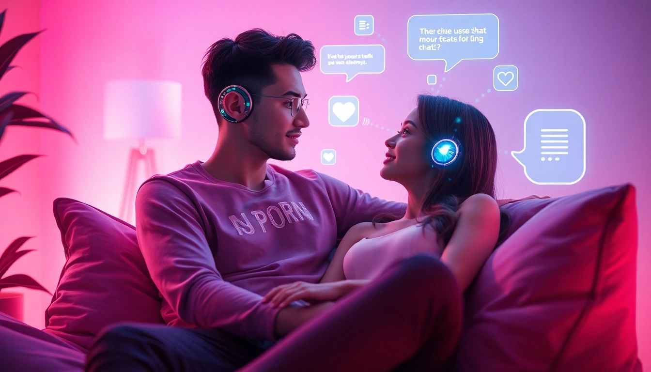 Engaging ai porn chat between a user and a digital avatar in a soft-lit virtual space