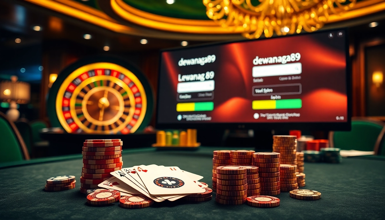 The dewanaga89 login interface displayed at an elegant casino table filled with vibrant gaming elements for a thrilling experience.