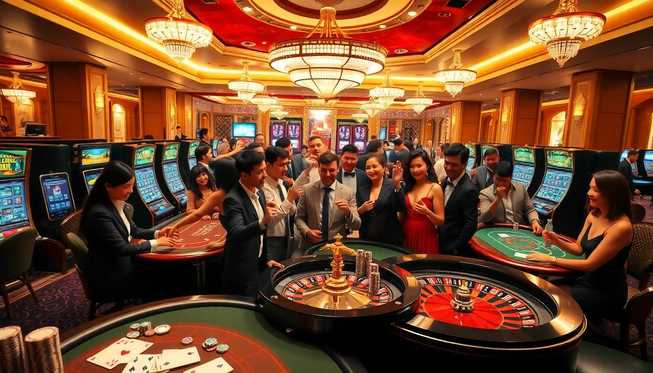 Players enjoying an exciting gambling experience at 555win's luxury casino.