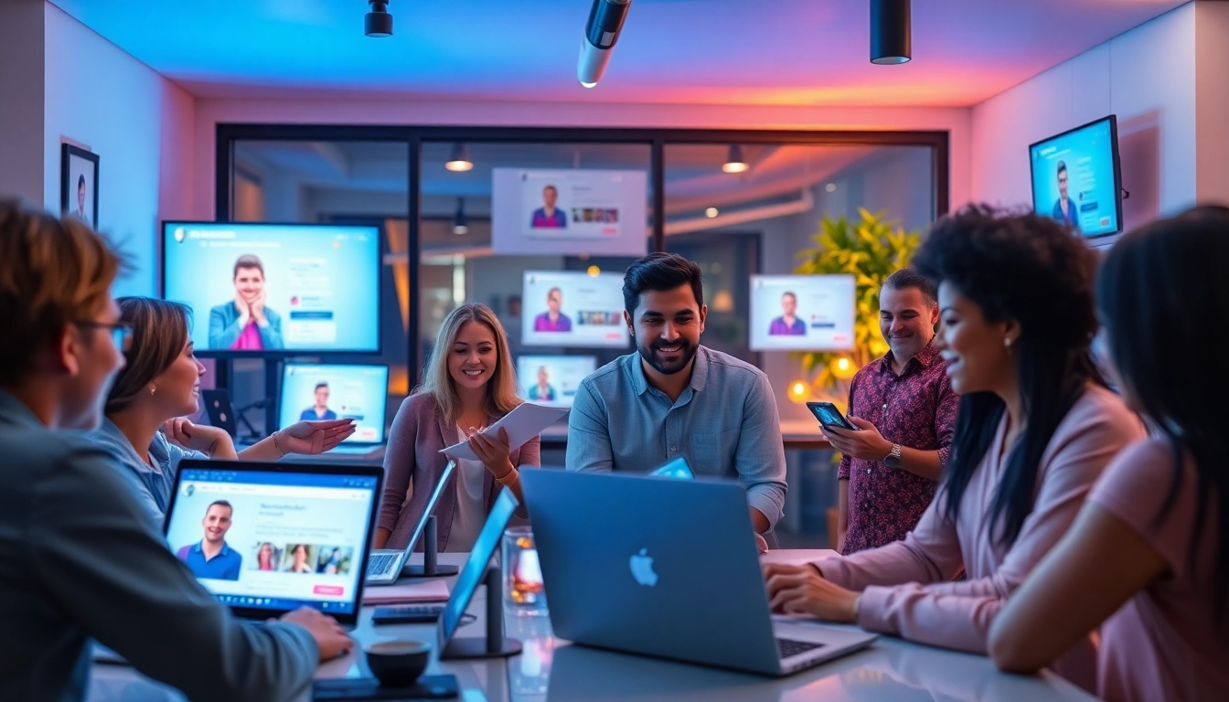 Engaging scene of a diverse group showcasing profiles to find OnlyFans creators effectively.